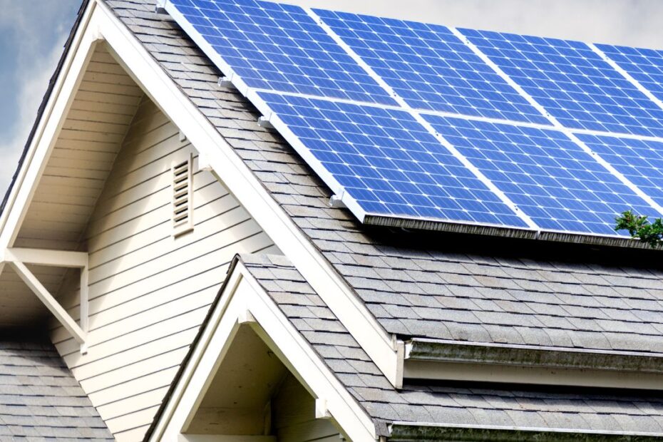 Stock image of solar panels on residential home