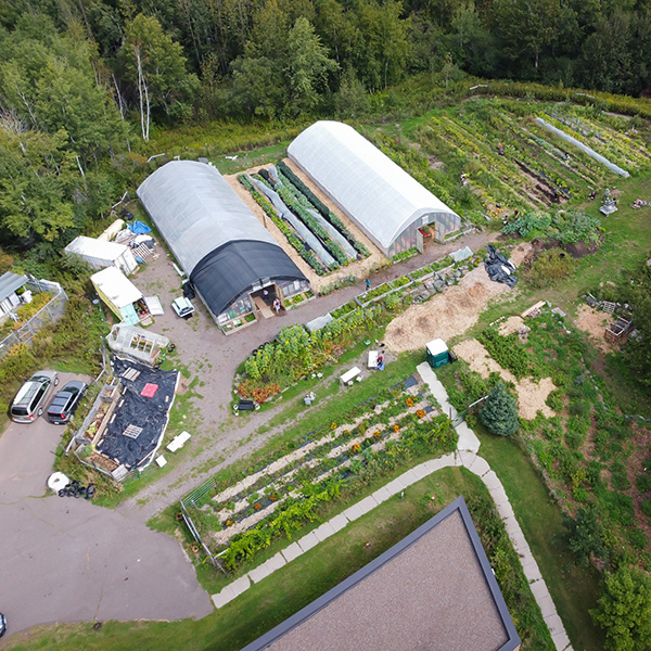 Drone image of the Eco3 Urban Farm from above.