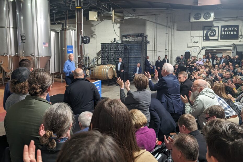 Crowd applauds President Biden at speech