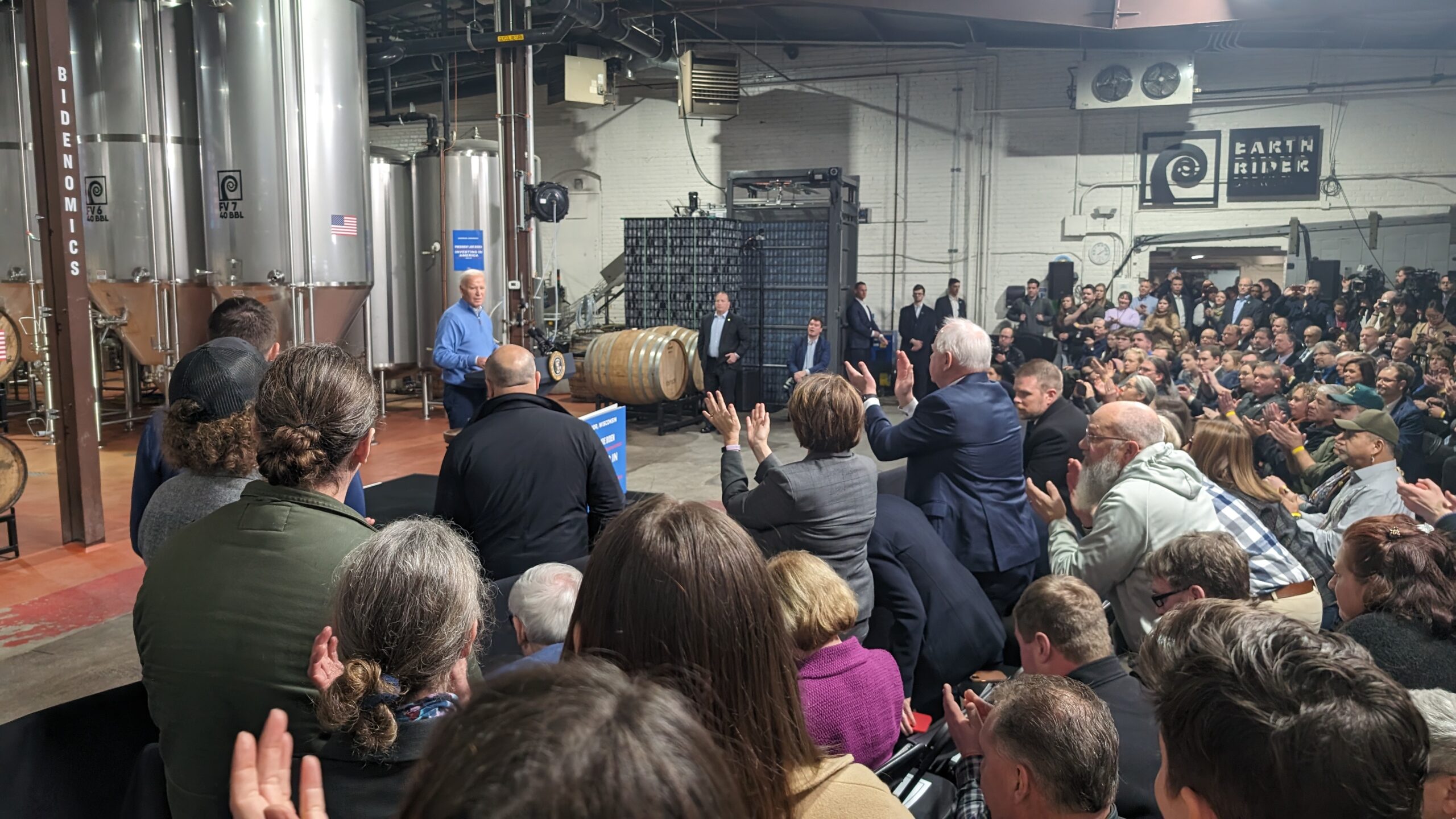 Crowd applauds President Biden at speech